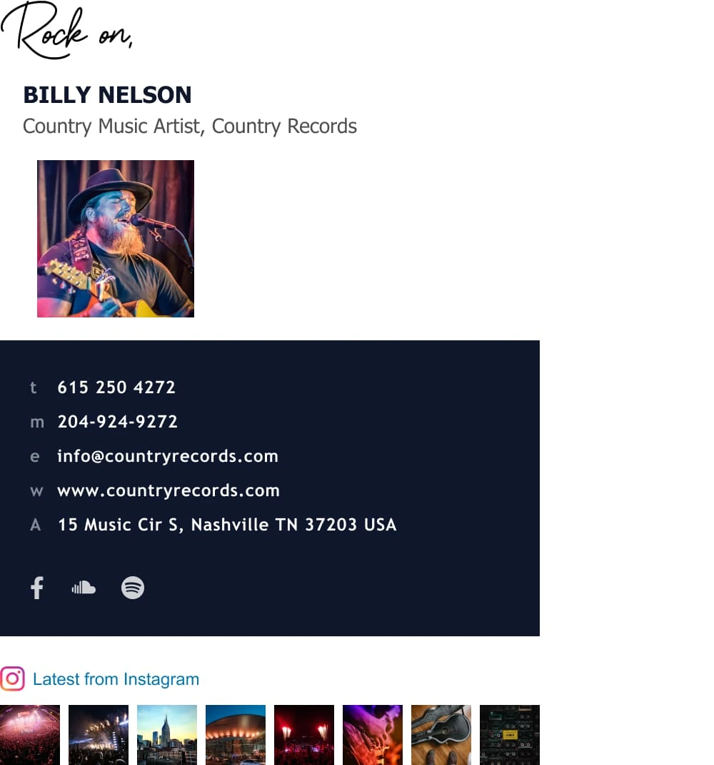 Music artist email signature template with instagram gallery