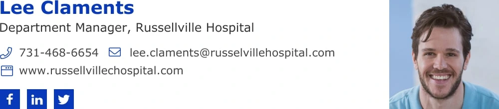 Right side doctor email signature with social icons