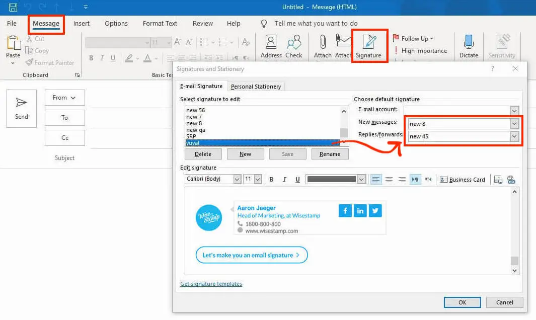 Definir assinaturas de Outlook Automaticas