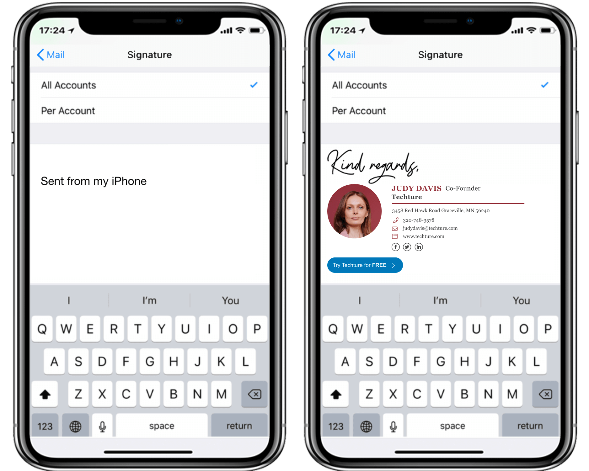 Add your HTML signature on iPhone editor